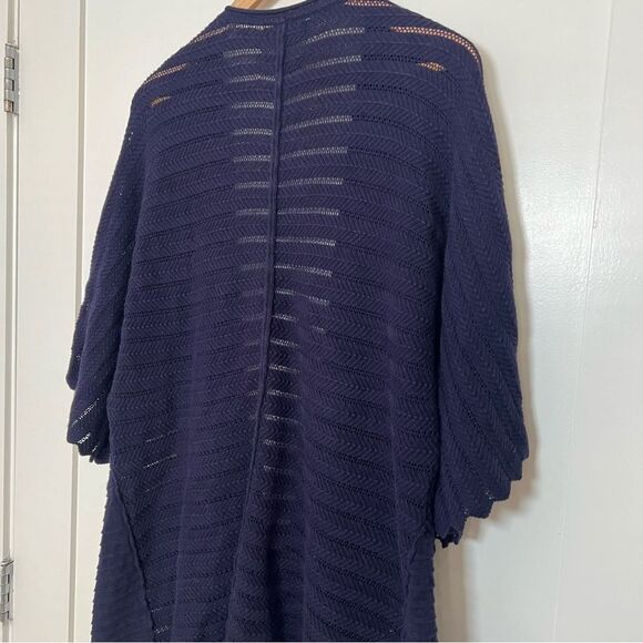 Anthropologie Guinevere Cardigan Sweater M Deep Blue Long Line Knit Open Front - Picture 8 of 14